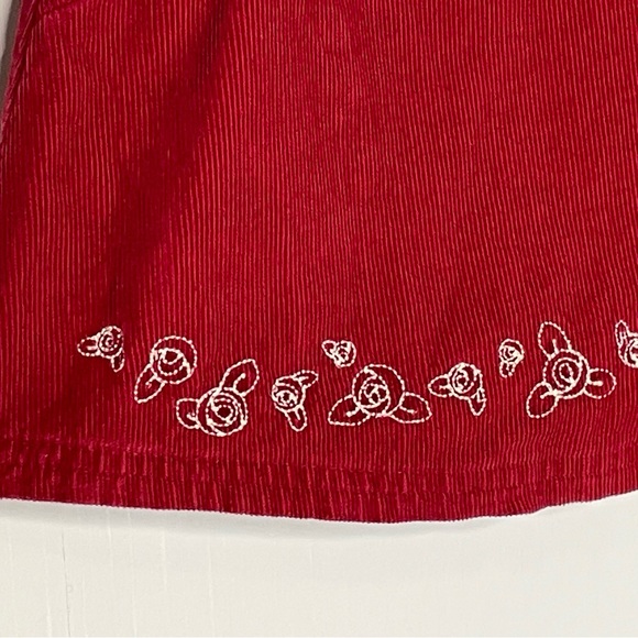 Red Corduroy Floral Embroidery Jumper Dress 18M Cotton - Picture 5 of 11